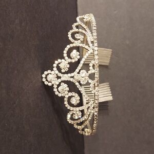 Elegant and Ornately Designed Silver-tone Rhinestone Embellished Tiara
